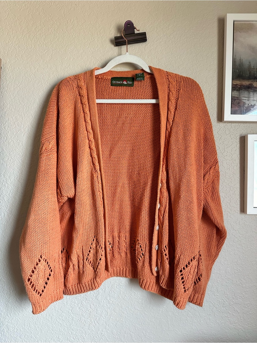 Outback Red Orange Button front Knit Cardigan Sweater